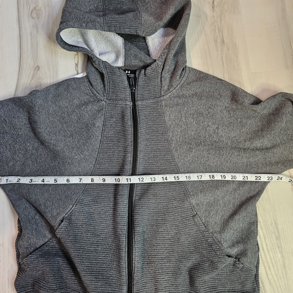 Under Armour Girls Large Gray Ribbed Fleece Full Zip Hoodie Sleeve Spellout - Picture 9 of 12